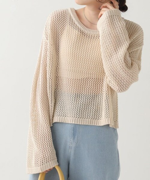 OUTLET(アウトレット)の「麻タッチポリメッシュ2WAYカーディガン(その他・レディース・サックス/キナリ/ミント・FREE)」の9枚目の写真