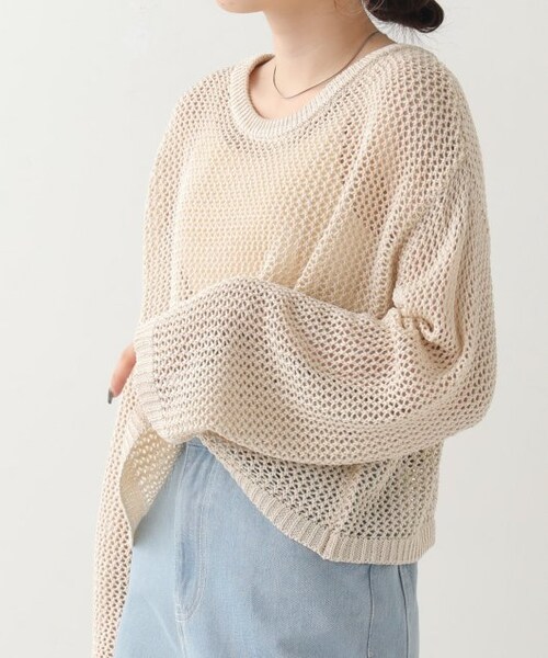 OUTLET(アウトレット)の「麻タッチポリメッシュ2WAYカーディガン(その他・レディース・サックス/キナリ/ミント・FREE)」の8枚目の写真