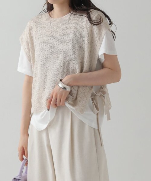 OUTLET(アウトレット)の「サイドリボンベスト×Tシャツ(トップス・レディース・クロ/サックス/ベージュ・FREE)」の20枚目の写真