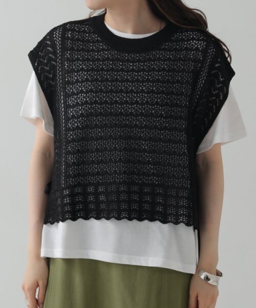 OUTLET(アウトレット)の「サイドリボンベスト×Tシャツ(トップス・レディース・クロ/サックス/ベージュ・FREE)」の7枚目の写真