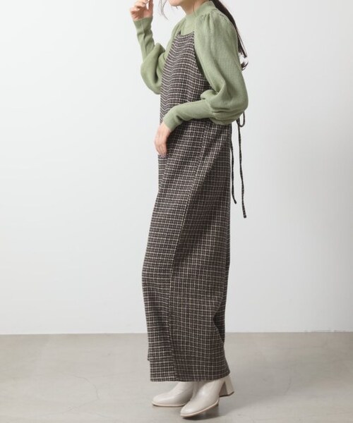 OUTLET(アウトレット)の「起毛チェック柄サロペット(オールインワン・サロペット・レディース・ブラウン/チャコールグレー・FREE)」の13枚目の写真