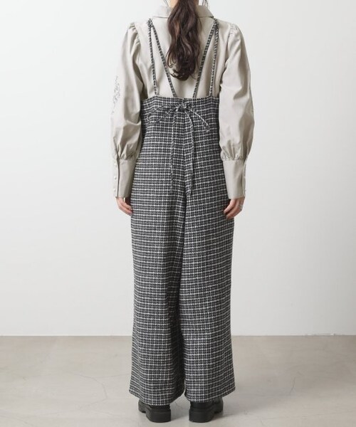 OUTLET(アウトレット)の「起毛チェック柄サロペット(オールインワン・サロペット・レディース・ブラウン/チャコールグレー・FREE)」の6枚目の写真