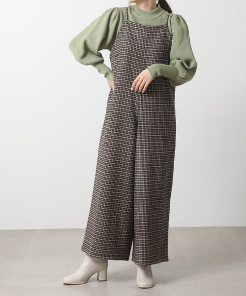 OUTLET(アウトレット)の「起毛チェック柄サロペット(オールインワン・サロペット・レディース・ブラウン/チャコールグレー・FREE)」の12枚目の写真