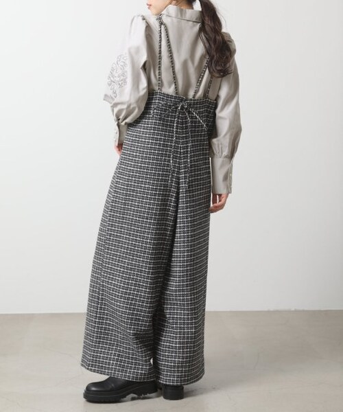 OUTLET(アウトレット)の「起毛チェック柄サロペット(オールインワン・サロペット・レディース・ブラウン/チャコールグレー・FREE)」の3枚目の写真
