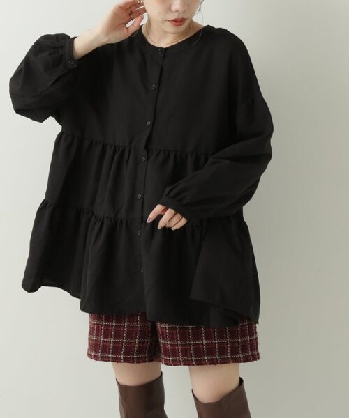OUTLET(アウトレット)の「2WAYティアードチュニック(トップス・レディース・黒/モカ/グレージュ・FREE)」の18枚目の写真