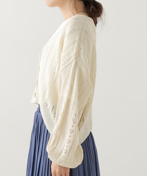 OUTLET(アウトレット)の「透かし編みVネックカーディガン(トップス・レディース・クロ/グリーン/オレンジ/オフシロ・FREE)」の9枚目の写真