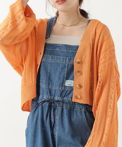 OUTLET(アウトレット)の「透かし編みVネックカーディガン(トップス・レディース・クロ/グリーン/オレンジ/オフシロ・FREE)」の3枚目の写真