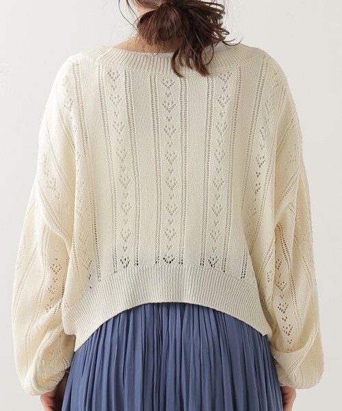 OUTLET(アウトレット)の「透かし編みVネックカーディガン(トップス・レディース・クロ/グリーン/オレンジ/オフシロ・FREE)」の10枚目の写真