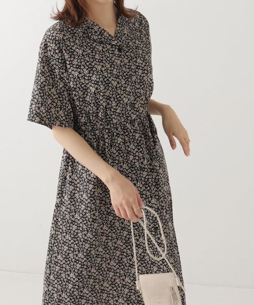 OUTLET（アウトレット）の「開襟シャツワンピース（ワンピース/ドレス・レディース・クロ/カーキ/オレンジ/オフ系/クロ系・FREE）」の5枚目の写真