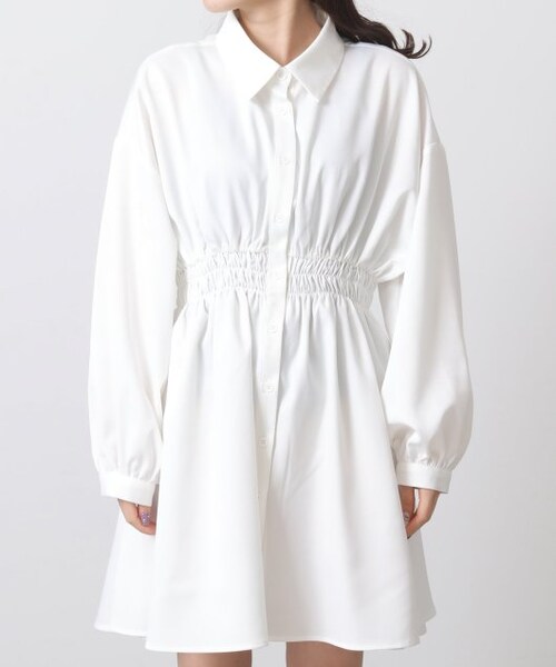 OUTLET（アウトレット）の「ウエストシャーリングミニワンピース（ワンピース/ドレス・レディース・クロ/オフシロ/ブルー系・FREE）」の9枚目の写真