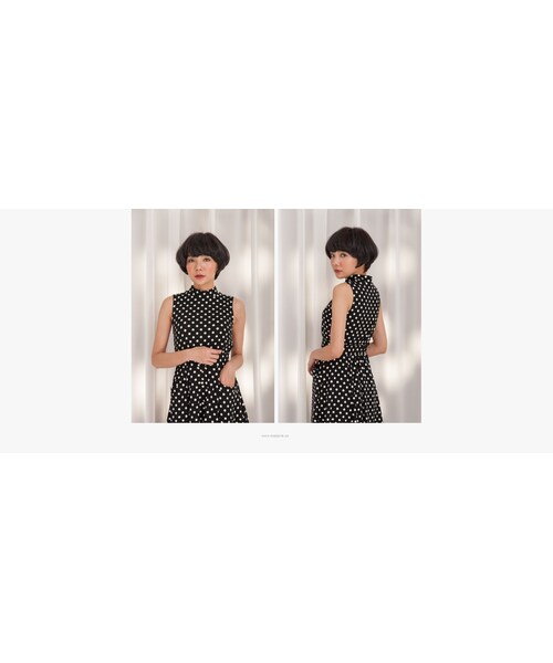 Marjorie（マージョリー）の「赫本點點，復刻小立領彈性無袖上衣（トップス・レディース・點點黑/點點白・F）」の4枚目の写真