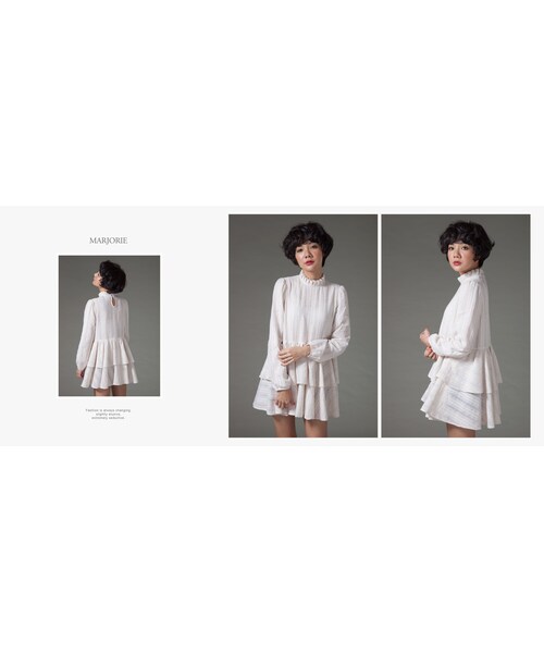 Marjorie（マージョリー）の「西洋古董感，法式荷葉領蛋糕洋裝（ワンピース/ドレス・レディース・白/黑/米白/彩色粉點/灰底白花・F）」の4枚目の写真