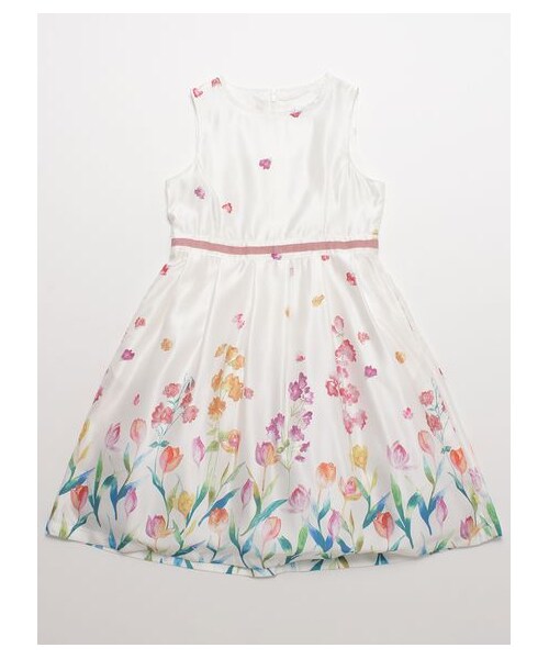 チューリップとスイートピープリントワンピース