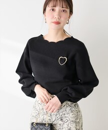 natural couture | 衿ぐり刺繍スカラップニット(ニット/セーター)