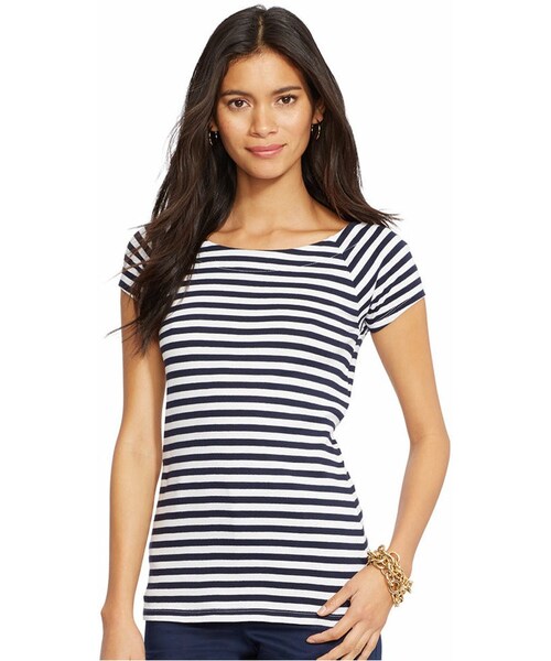 LAUREN RALPH LAUREN(ローレン ラルフ ローレン)の「Lauren Ralph Lauren Petite Short-Sleeve Striped Top(Tシャツ/カットソー・レディース・WHITE/CAPRI NAVY/Black/White/CRUISE PINK/BLACK・P/S/P/XS/P/L/P/M)」の1枚目の写真