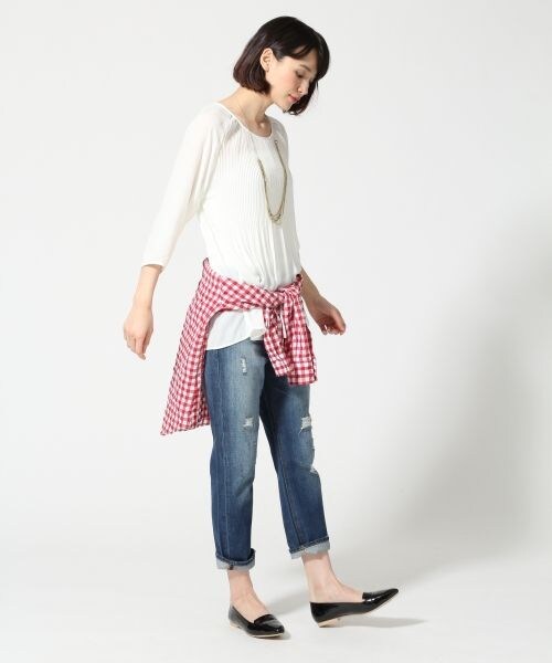 LEPSIM（レプシィム）の「デニムクロプドパンツ（パンツ・レディース・ダメージ01/オフ05/ブルー85・Ｍ/Ｌ）」の4枚目の写真