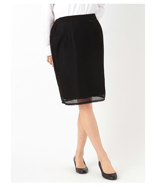 E hyphen world gallery（イーハイフンワールドギャラリー）の「ラッセルレースタイトスカート（スカート・レディース・オフホワイト/ライトグレー/ブラック・F）」の2枚目の写真