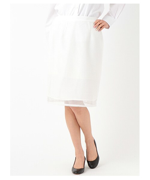 E hyphen world gallery（イーハイフンワールドギャラリー）の「ラッセルレースタイトスカート（スカート・レディース・オフホワイト/ライトグレー/ブラック・F）」の4枚目の写真