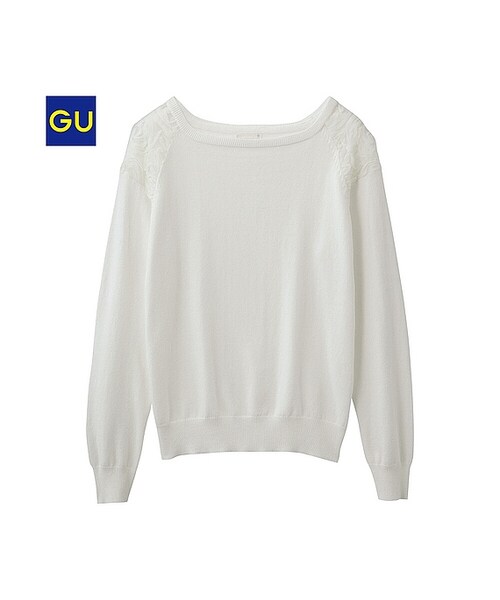 GU(ジーユー)の「(GU)ショルダーチュールセーター(長袖)(WOMEN ⁄ ニット・レディース・OFF WHITE/PINK/GRAY・L/M/S/XL)」の1枚目の写真