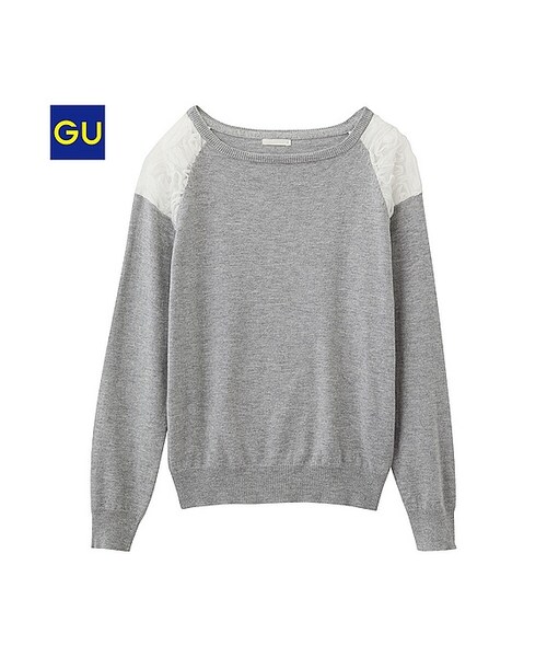 GU(ジーユー)の「(GU)ショルダーチュールセーター(長袖)(WOMEN ⁄ ニット・レディース・OFF WHITE/PINK/GRAY・L/M/S/XL)」の2枚目の写真