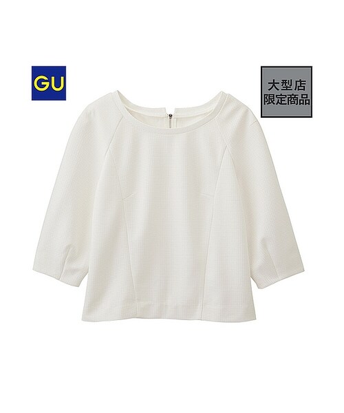 GU(ジーユー)の「(GU)ジャカードプルオーバー(5分袖)(WOMEN ⁄ シャツ・ブラウス・レディース・OFF WHITE/BLACK・M/S/L)」の1枚目の写真
