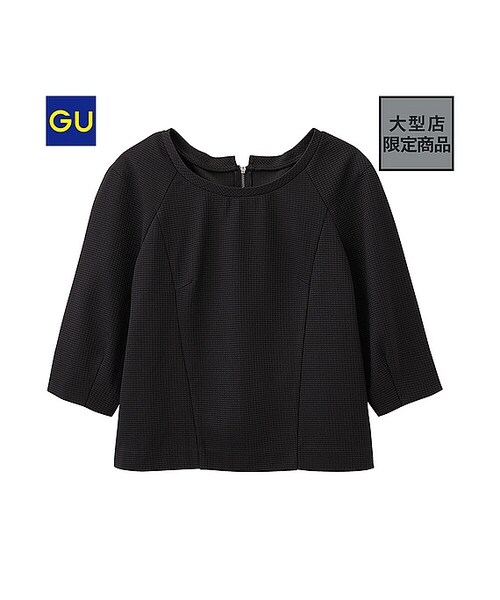 GU(ジーユー)の「(GU)ジャカードプルオーバー(5分袖)(WOMEN ⁄ シャツ・ブラウス・レディース・OFF WHITE/BLACK・M/S/L)」の2枚目の写真