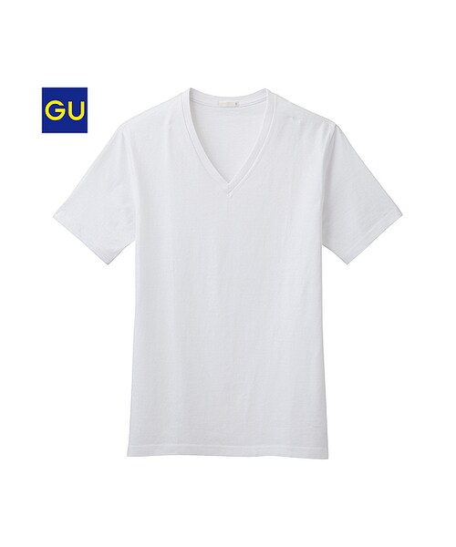 GU（ジーユー）の「（GU）ＶネックＴ（半袖）Ａ（MEN ⁄ カットソー・メンズ・BEIGE/NAVY/WHITE/GRAY/ORANGE/OLIVE/BLACK/DARK GRAY・XL/S/M/L）」の2枚目の写真