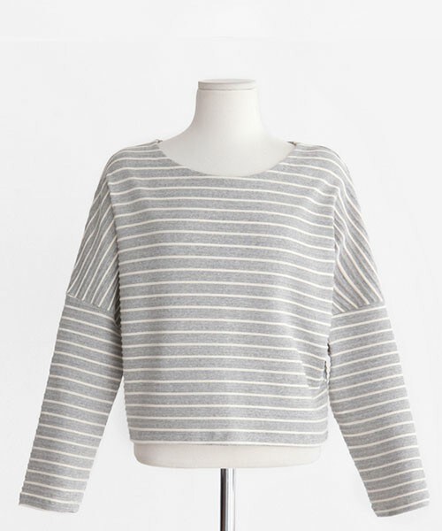 DHOLIC（ディーホリック）の「ボーダークロップドトップス（Tシャツ/カットソー・レディース・ネイビー/アイボリー/グレー・free）」の3枚目の写真