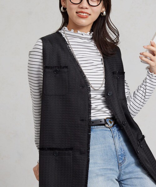 Chez toi（シェトワ）の「【セレモニー対応可】ツイードジレジャケット（ジャケット/アウター・レディース・アイボリー/ブラック/ブラックその他1・F）」の2枚目の写真