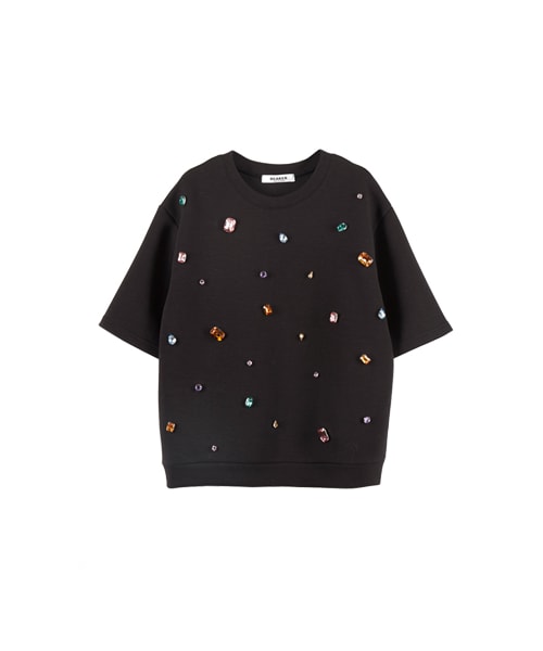 gracegift（グレースギフト）の「韓國繽紛寶石短袖上衣（トップス・レディース・灰/黑・F）」の4枚目の写真