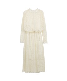 gracegift | 韓國浪漫蕾絲立領縮腰雪紡洋裝(その他)