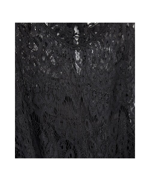 gracegift（グレースギフト）の「韓國浪漫蕾絲立領縮腰雪紡洋裝（その他・レディース・白/黑・F）」の6枚目の写真