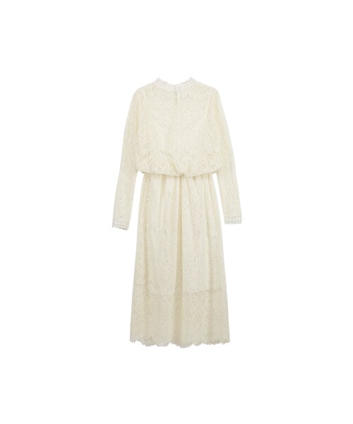 gracegift（グレースギフト）の「韓國浪漫蕾絲立領縮腰雪紡洋裝（その他・レディース・白/黑・F）」の2枚目の写真