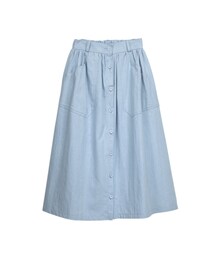 gracegift | 韓國嫩色排釦雙口袋丹寧及膝裙(スカート)