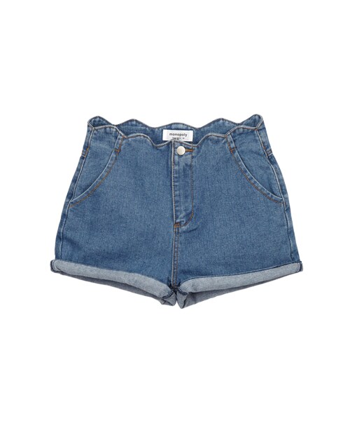 gracegift(グレースギフト)の「韓國可愛荷葉邊牛仔短褲(パンツ・レディース・深藍/藍・S/M)」の4枚目の写真