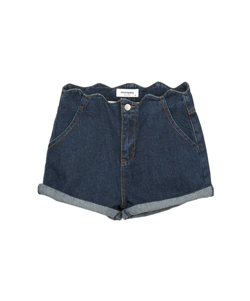 gracegift(グレースギフト)の「韓國可愛荷葉邊牛仔短褲(パンツ・レディース・深藍/藍・S/M)」の1枚目の写真
