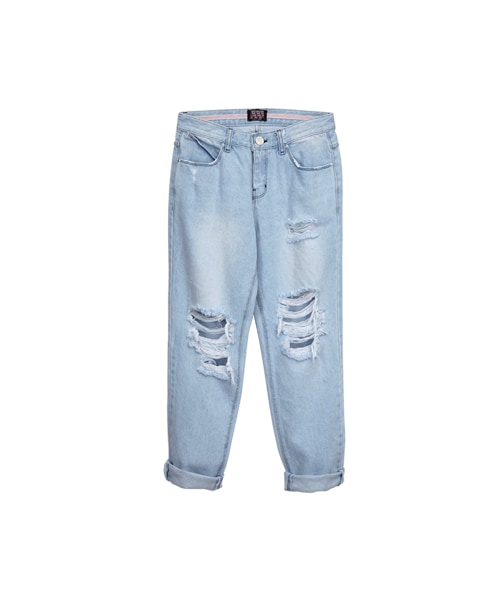 gracegift(グレースギフト)の「韓國街頭破損感刷色牛仔褲(パンツ・レディース・藍・S/M)」の1枚目の写真