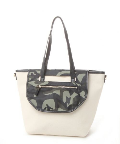GLOBAL WORK（グローバルワーク）の「フラップトートバッグ（バッグ・レディース・ホワイト×チェック05/ブラック×カモフラ09/ホワイト×カモフラ78/ブルー85・ONE SIZE）」の3枚目の写真