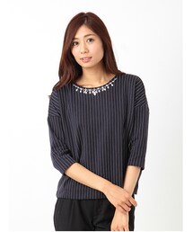 earth music&ecology | 衿ビジューストライププルオーバー(トップス)
