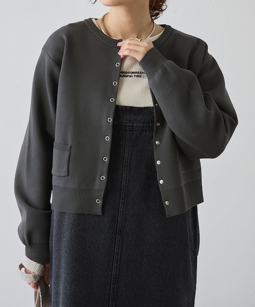 PUAL CE CIN(ピュアルセシン)の「スポンディッシュクルーネックカーディガン(カーディガン/ボレロ・レディース・オフホワイト/ピンク/グリーン/グレー・FREE)」の2枚目の写真