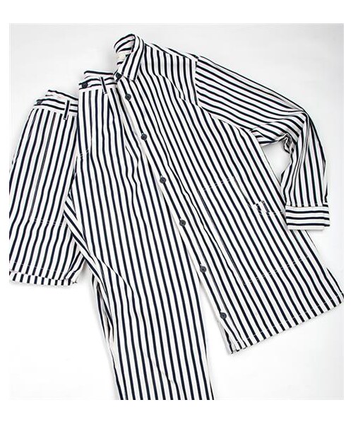 plain-me（プレインミー）の「鬆身條紋襯衫式外套（その他・メンズ・黑白/藍白・S/M）」の3枚目の写真