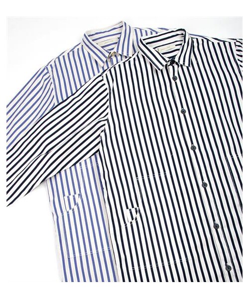 plain-me（プレインミー）の「鬆身條紋襯衫式外套（その他・メンズ・黑白/藍白・S/M）」の4枚目の写真