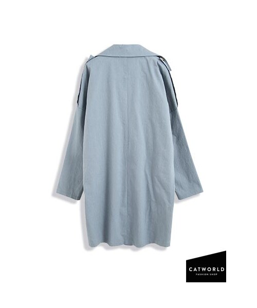 catworld（キャットワールド）の「肩飾雙釦翻領寬版風衣外套（ジャケット/アウター・レディース・淺藍/卡其・F）」の4枚目の写真