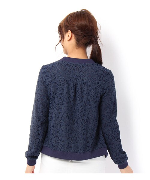 laboratory work（ラボラトリーワーク）の「総レースジップアップブルゾン（ジャケット/アウター・レディース・オフホワイト/ネイビー・M）」の3枚目の写真