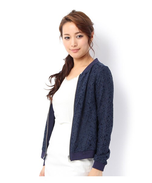 laboratory work（ラボラトリーワーク）の「総レースジップアップブルゾン（ジャケット/アウター・レディース・オフホワイト/ネイビー・M）」の4枚目の写真