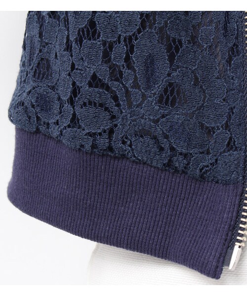 laboratory work（ラボラトリーワーク）の「総レースジップアップブルゾン（ジャケット/アウター・レディース・オフホワイト/ネイビー・M）」の7枚目の写真