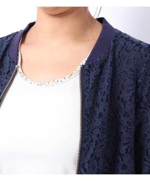 laboratory work（ラボラトリーワーク）の「総レースジップアップブルゾン（ジャケット/アウター・レディース・オフホワイト/ネイビー・M）」の5枚目の写真