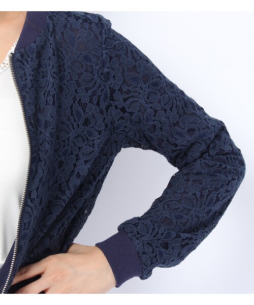 laboratory work（ラボラトリーワーク）の「総レースジップアップブルゾン（ジャケット/アウター・レディース・オフホワイト/ネイビー・M）」の8枚目の写真