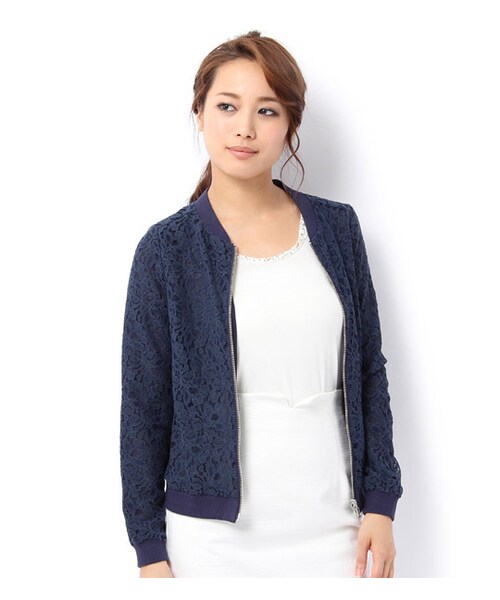 laboratory work（ラボラトリーワーク）の「総レースジップアップブルゾン（ジャケット/アウター・レディース・オフホワイト/ネイビー・M）」の2枚目の写真