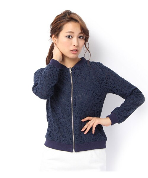 laboratory work（ラボラトリーワーク）の「総レースジップアップブルゾン（ジャケット/アウター・レディース・オフホワイト/ネイビー・M）」の11枚目の写真